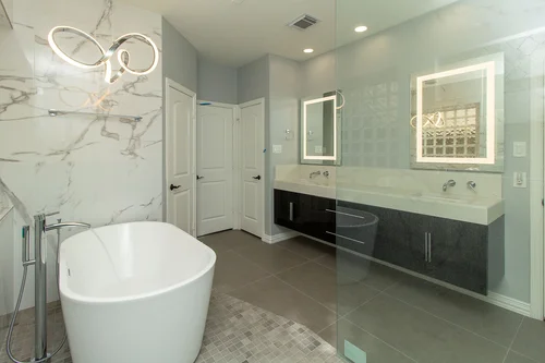 Modern Wet Room Bathroom with Freestanding Tub